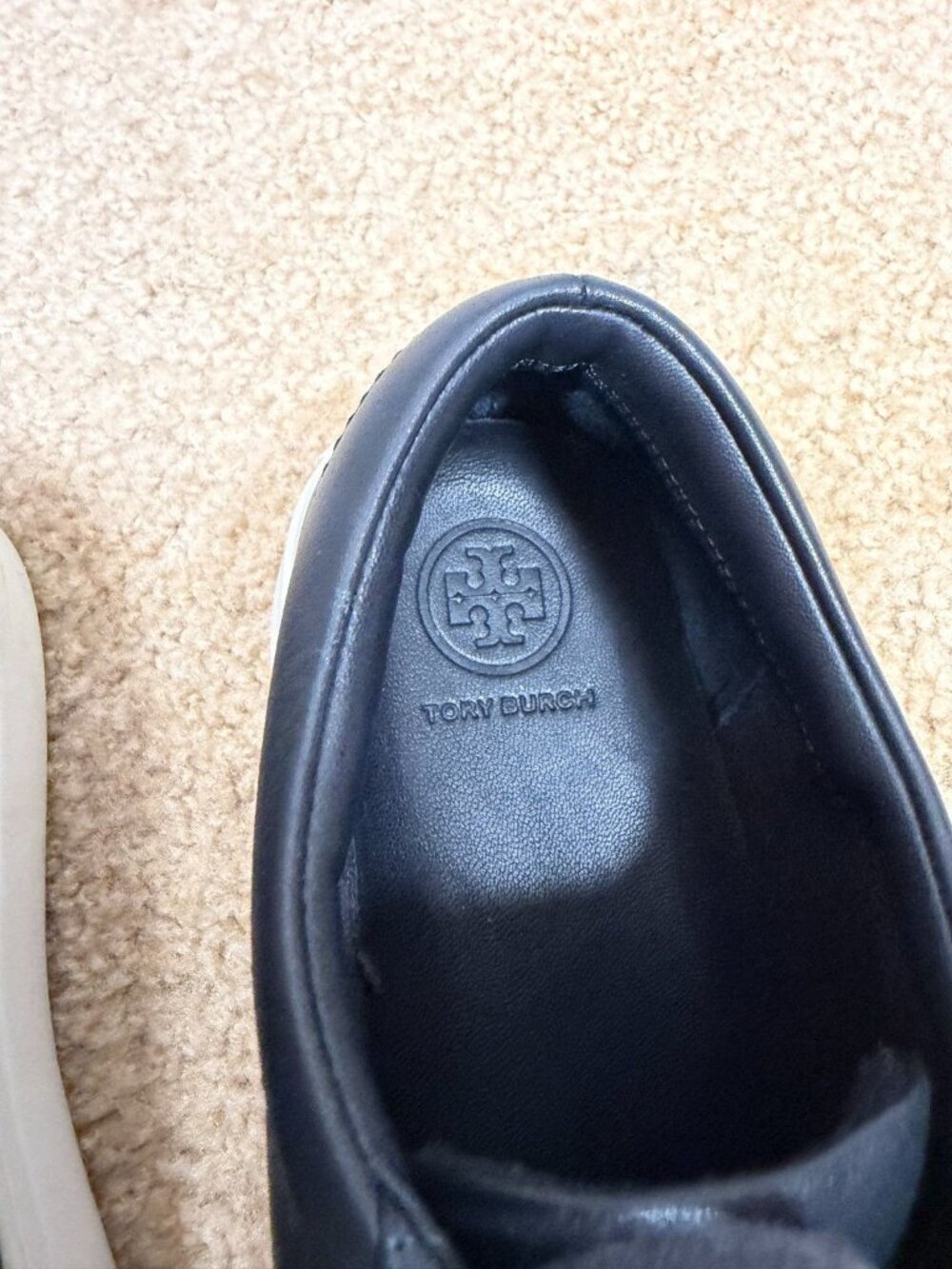 Tory Burch Amalia Sneaker Shoe Size 6M Leather Navy Blue Low Top Lace Up - Picture 3 of 12